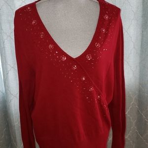 Marina sequined and beaded red sweater 2X